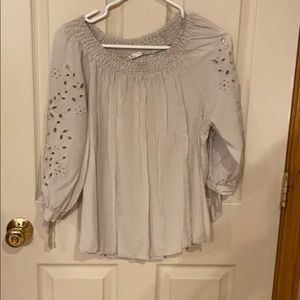 Tan and white off the shoulder top